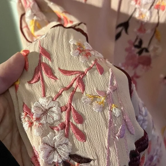 ASOS Pink Embroidered Cherry Blossom Maxi Dress W/Short Sleeves Women’s Size 8 - Picture 4 of 10